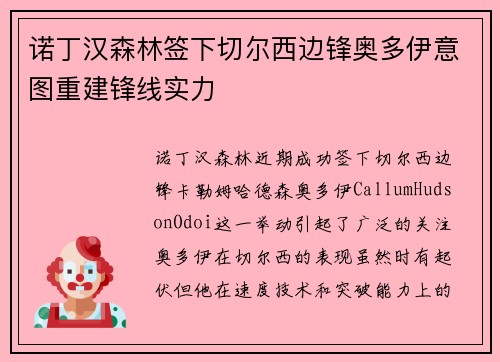 诺丁汉森林签下切尔西边锋奥多伊意图重建锋线实力 诺丁汉森林签下切尔西边锋奥多伊意图重建锋线实力